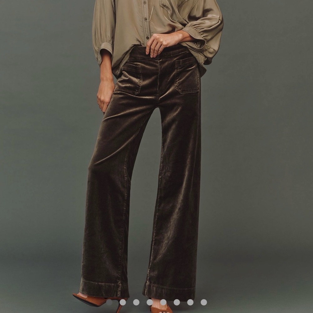 Anthropologie Maeve Velvet Wide-Leg Pants - olive